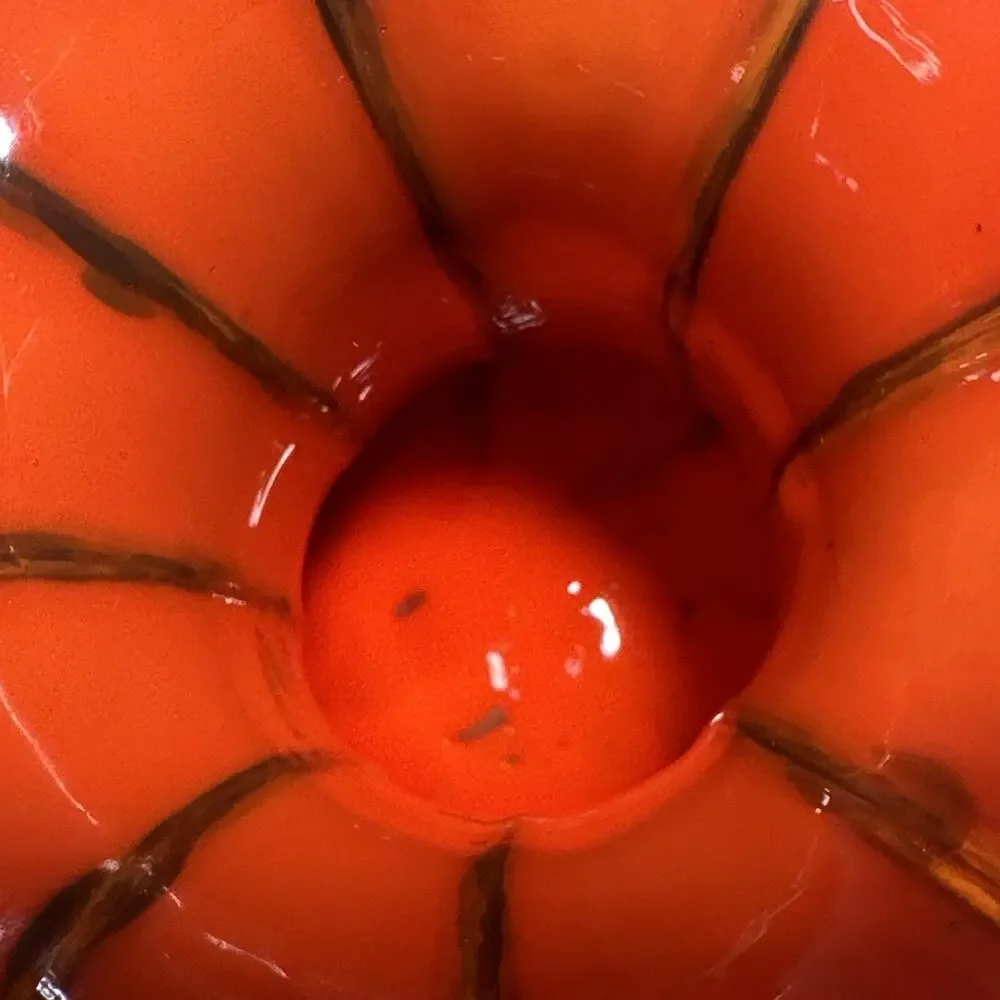 Vintage Czech Tango Art Glass Basket Vase Orange Black